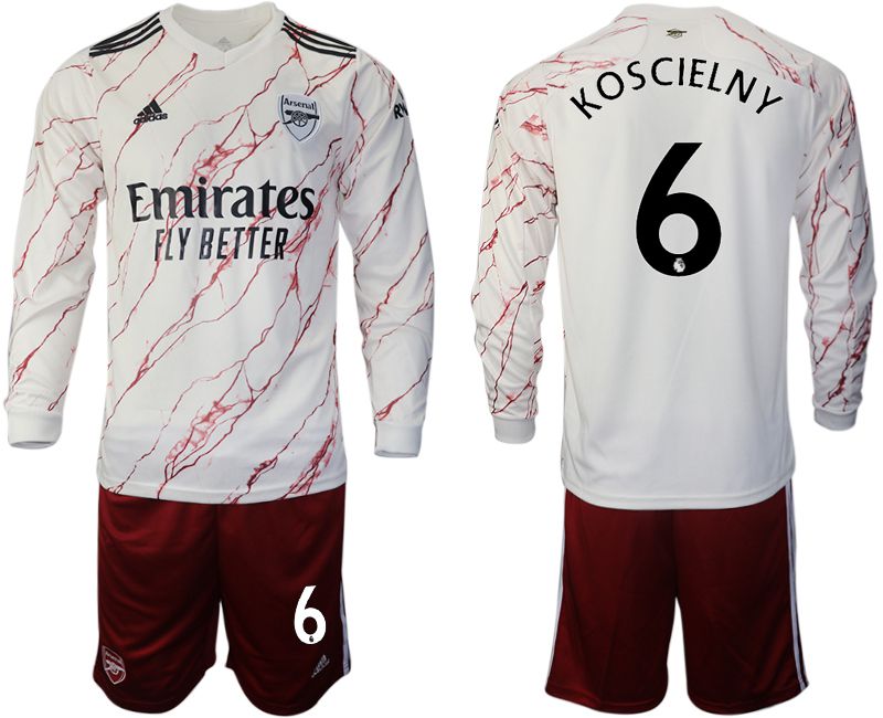 Men 2020-2021 club Arsenal away long sleeve #6 white Soccer Jerseys->customized soccer jersey->Custom Jersey